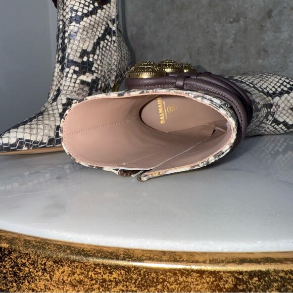 BALMAIN Alma Snake-Effect Leather Ankle Boots - Picture 15 of 17